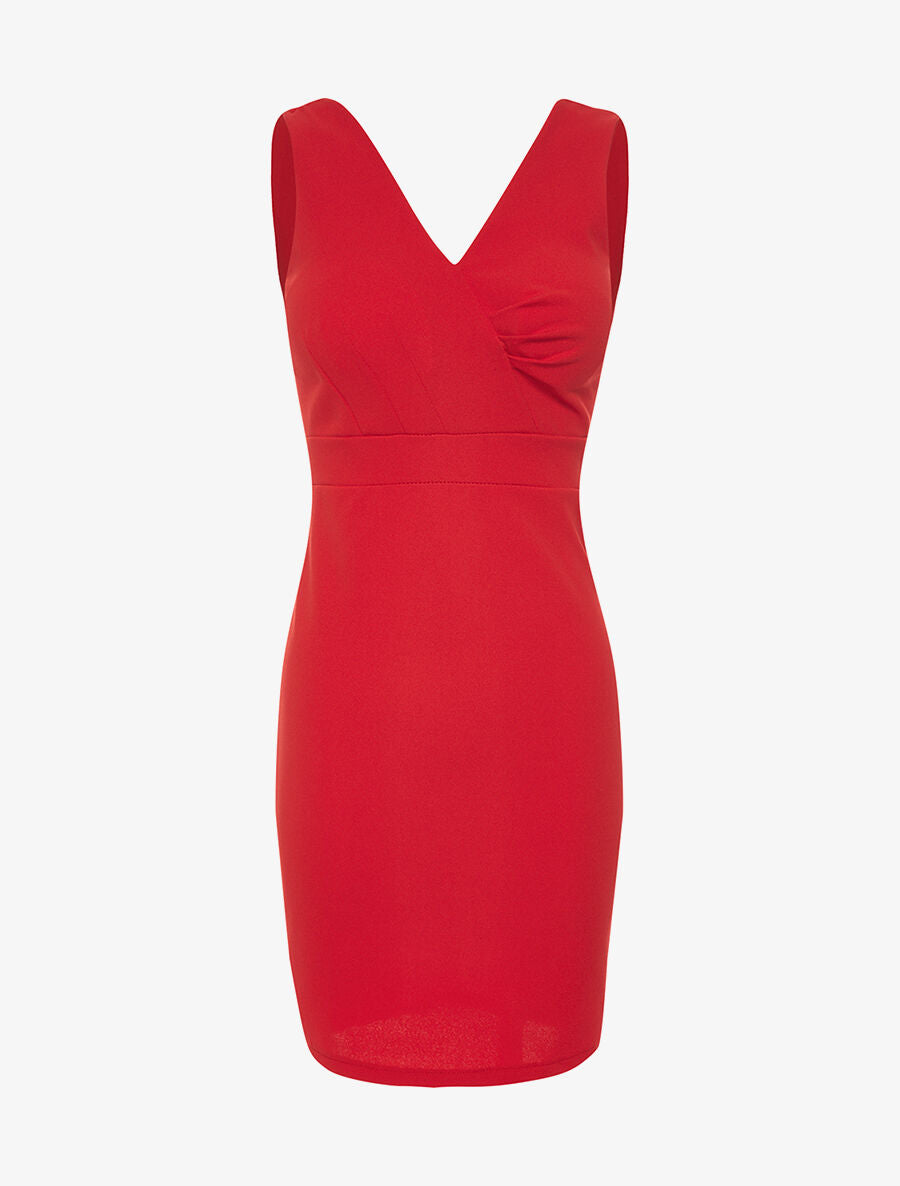 Robe poitrine à plis - rouge - 1