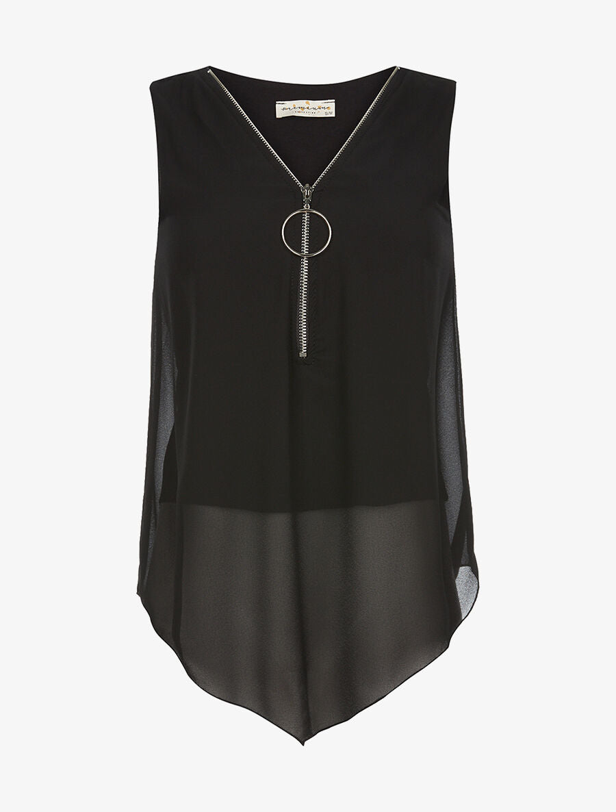 Top voile décolleté zippé - noir - 1