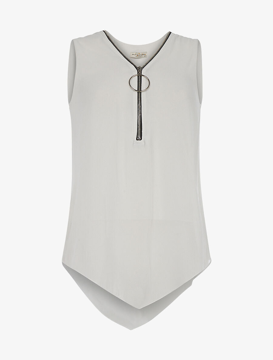 Top voile décolleté zippé - blanc - 3