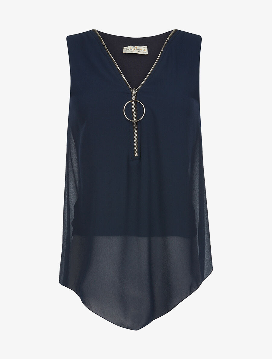 Top voile décolleté zippé - marine - 3