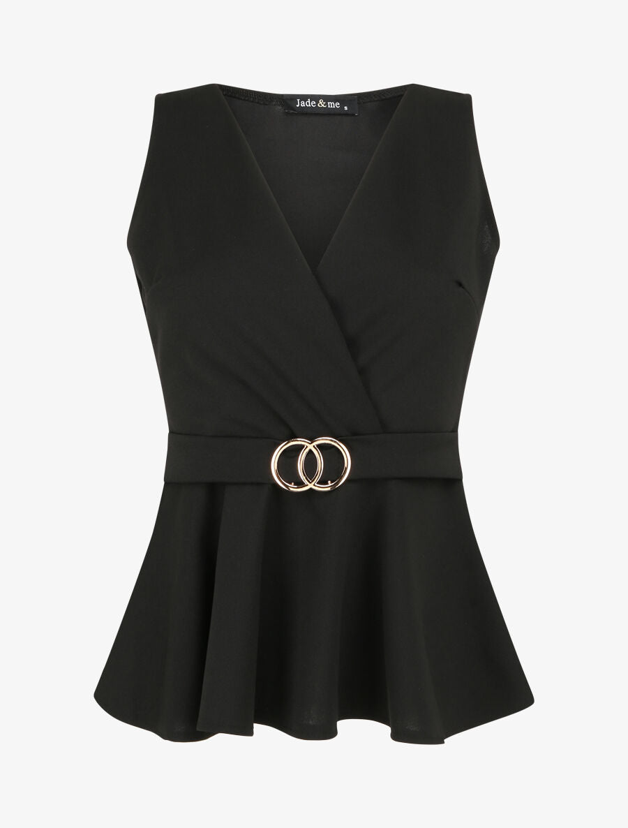 Top péplum à ceinture décorative - Noir - 1