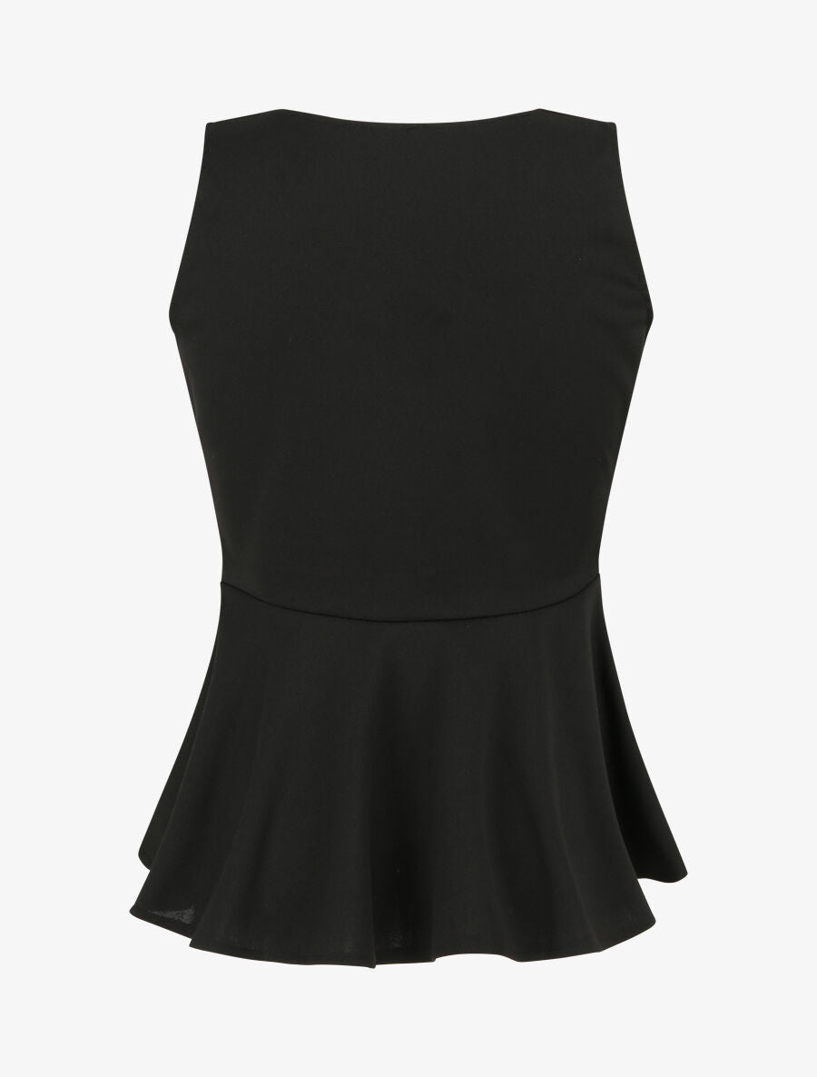 Top péplum à ceinture décorative - Noir - 2