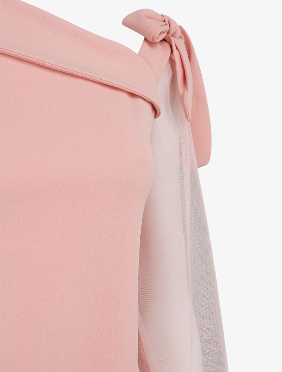 Top à manches en tulle et détail noeud - Rose pâle - 3