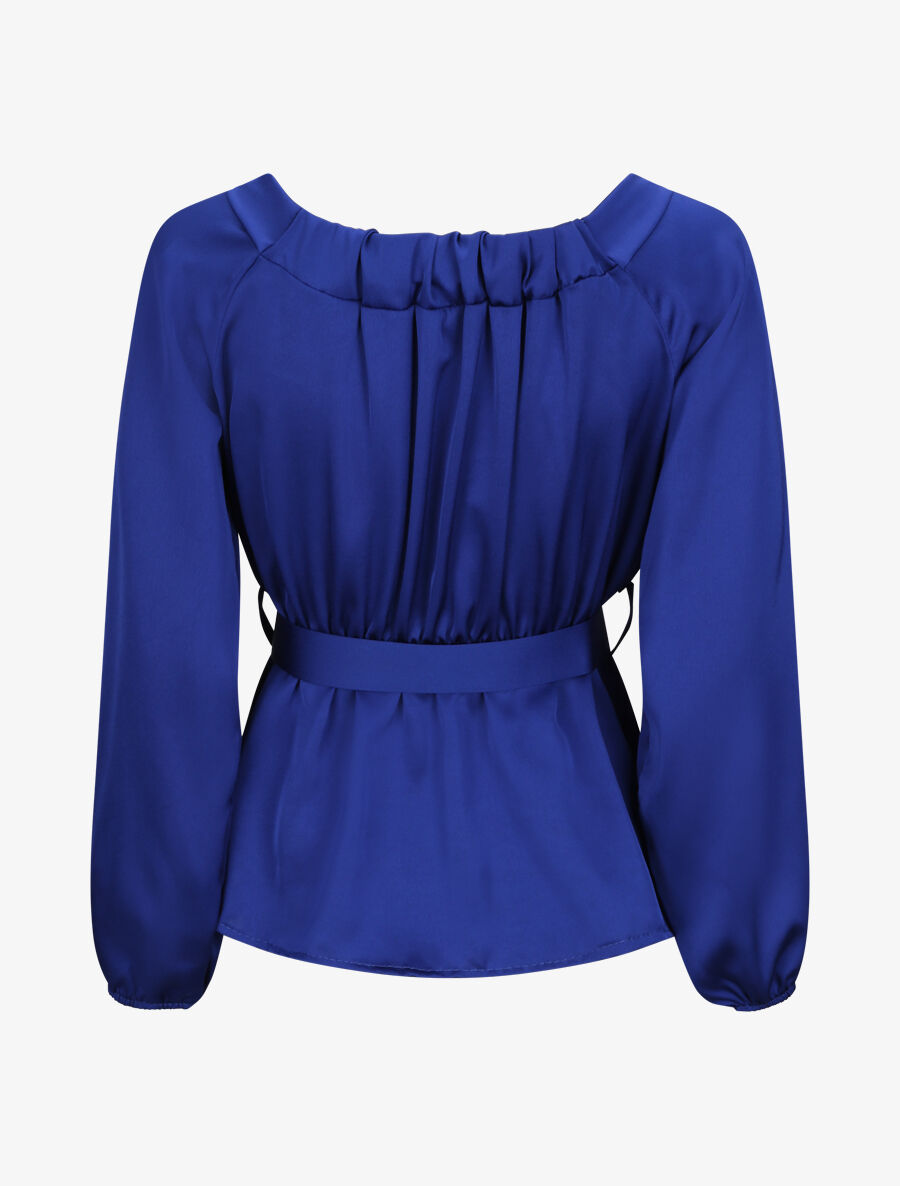 Blouse péplum satinée - Bleu roi - 2