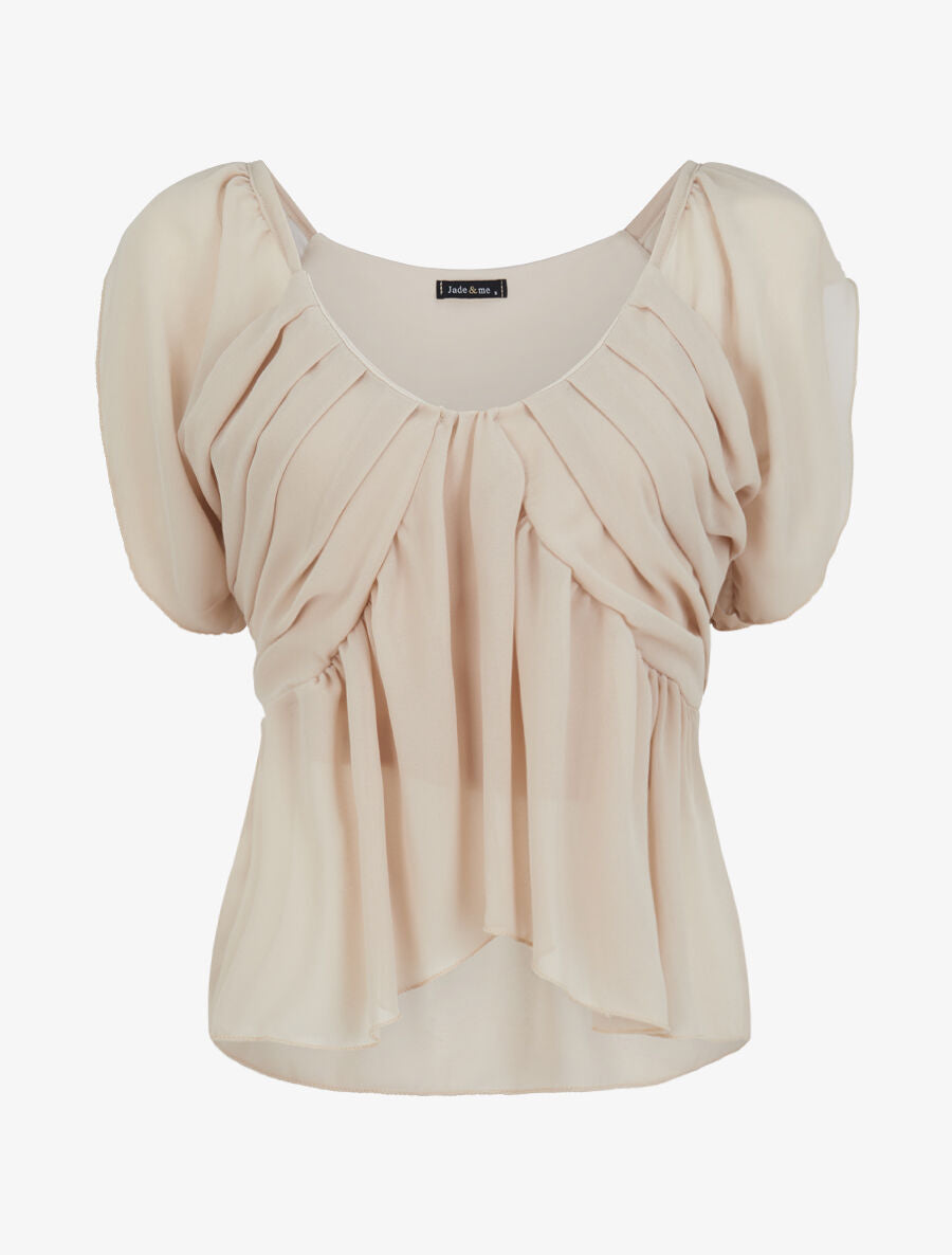 Top droit uni drapé - Beige - 1