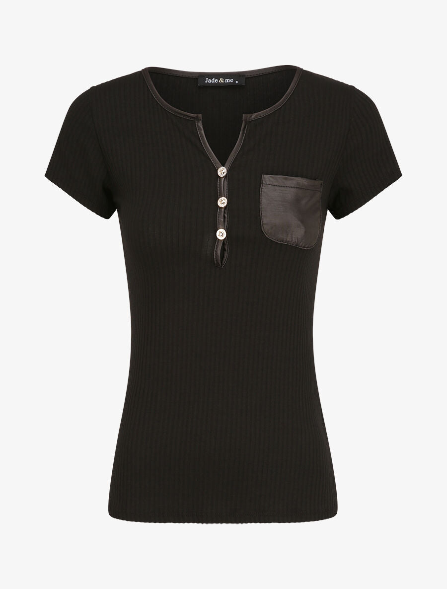 T-shirt slim uni côtelé - Noir - 4