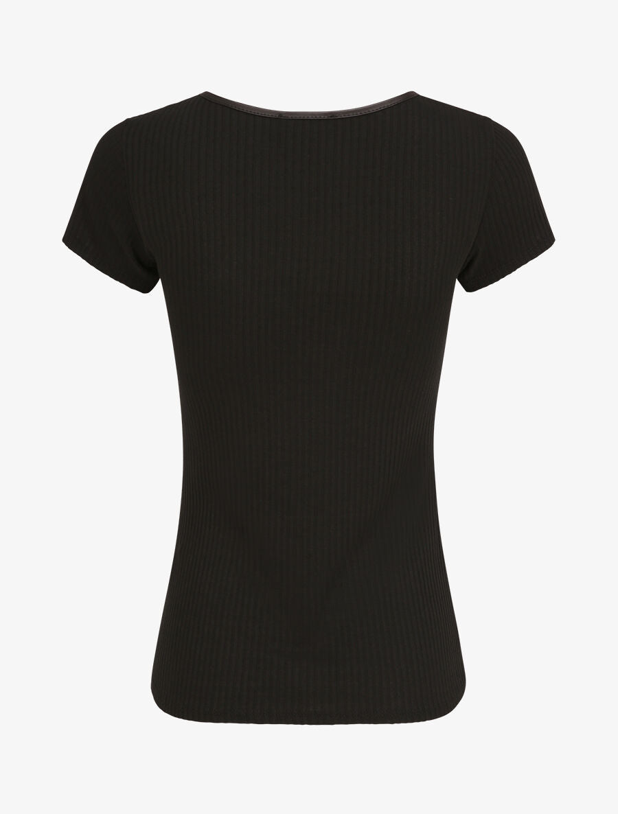 T-shirt slim uni côtelé - Noir - 2