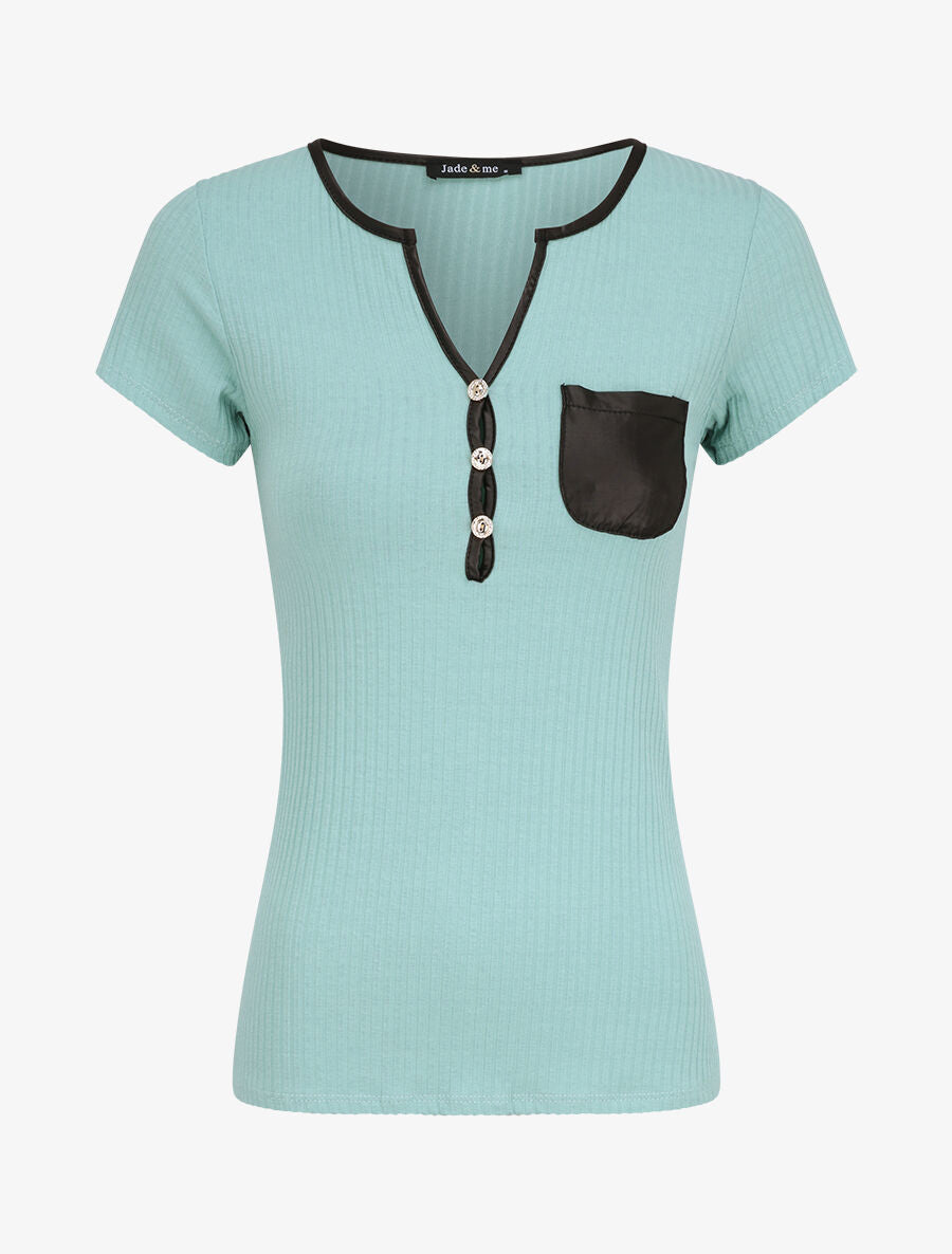 T-shirt slim uni côtelé - Bleu clair - 2