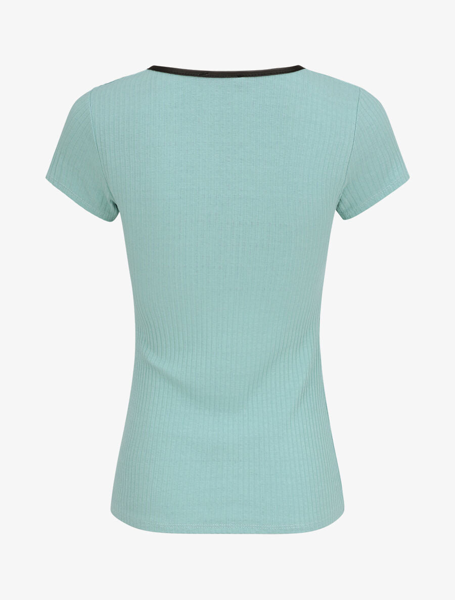 T-shirt slim uni côtelé - Bleu clair - 3