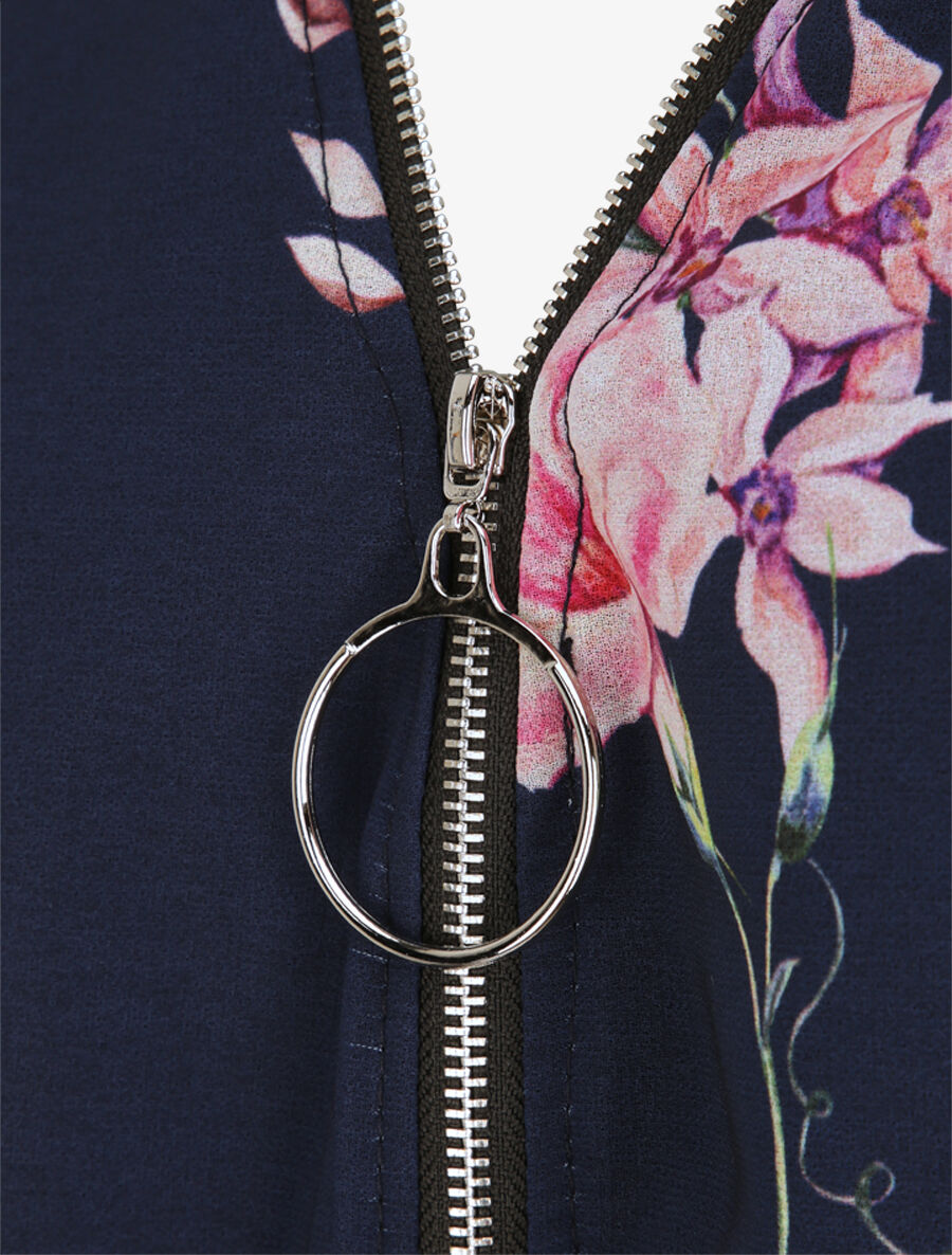 Top droit fleuri à col zippé - Marine - 3