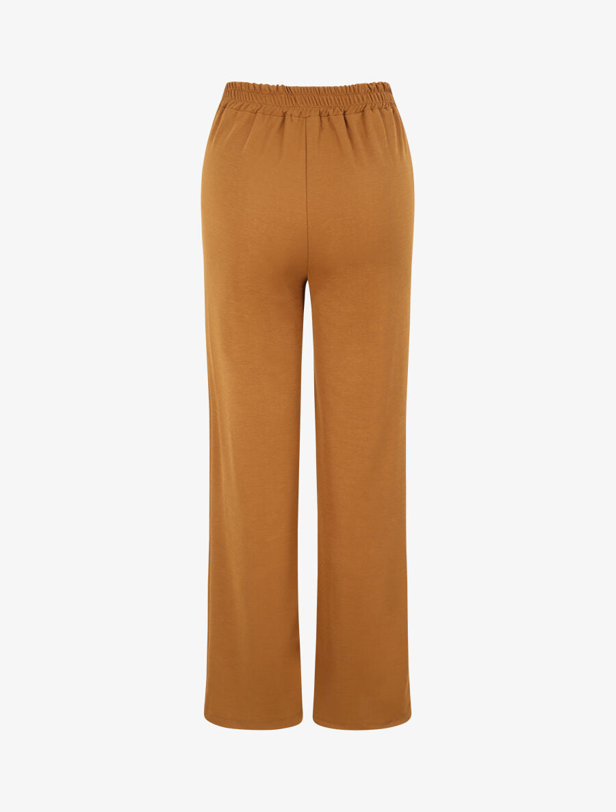 Pantalon droit ample uni à taille haute - Camel - 2
