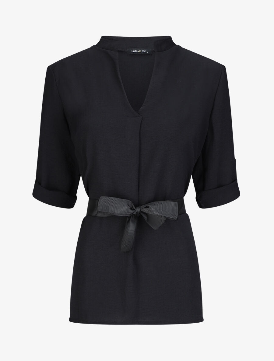 Blouse droite unie à manches 3/4 - Noir - 1