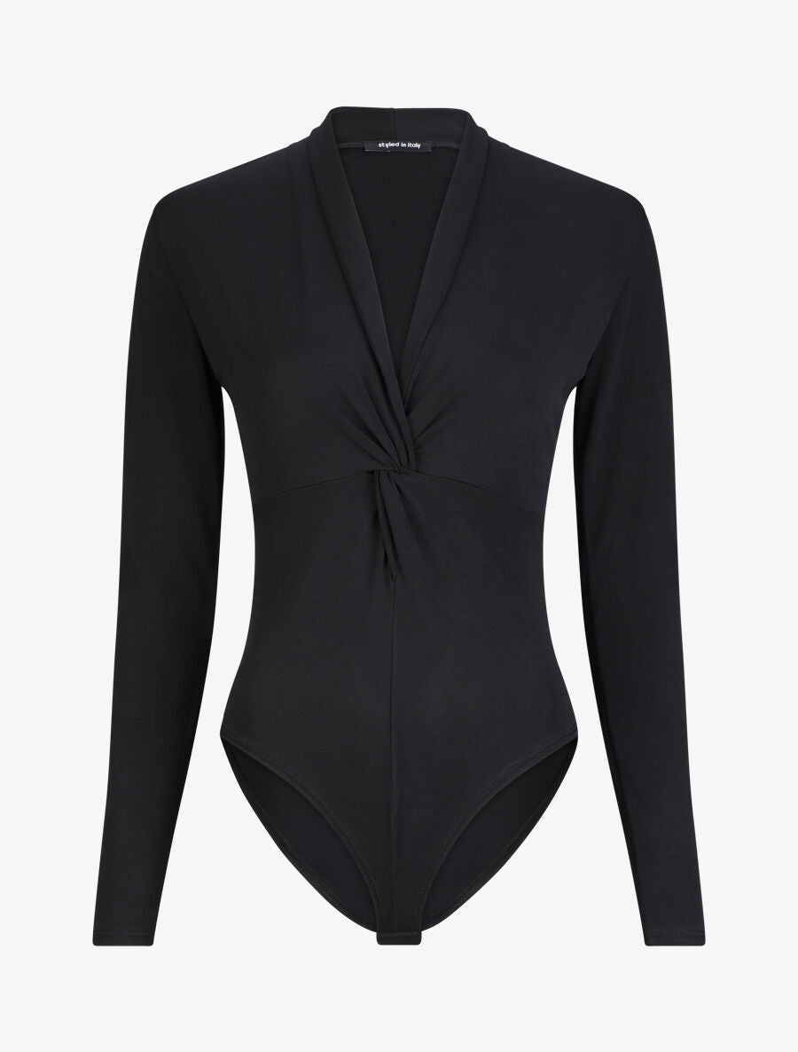Body uni à col style noeud - Noir - 4