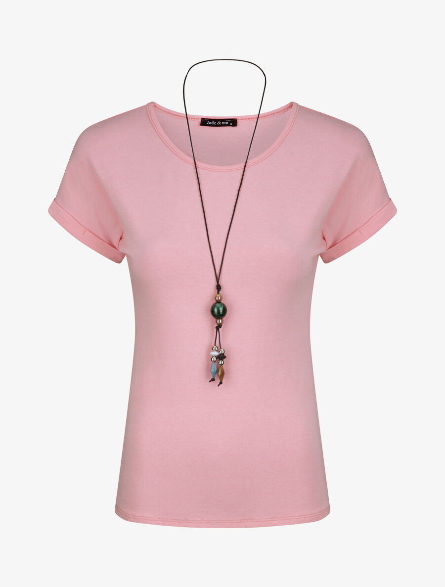 T-shirt slim uni manches courtes - Rose - 4