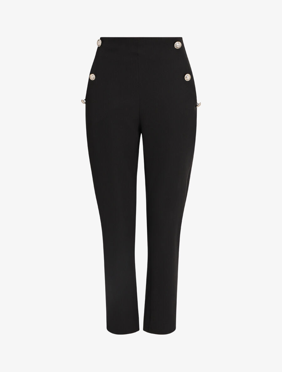 Pantalon slim à boutons stylisés - Noir - 1