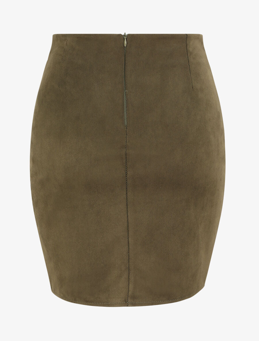 Jupe en suédine drapée style portefeuille - Kaki - 2