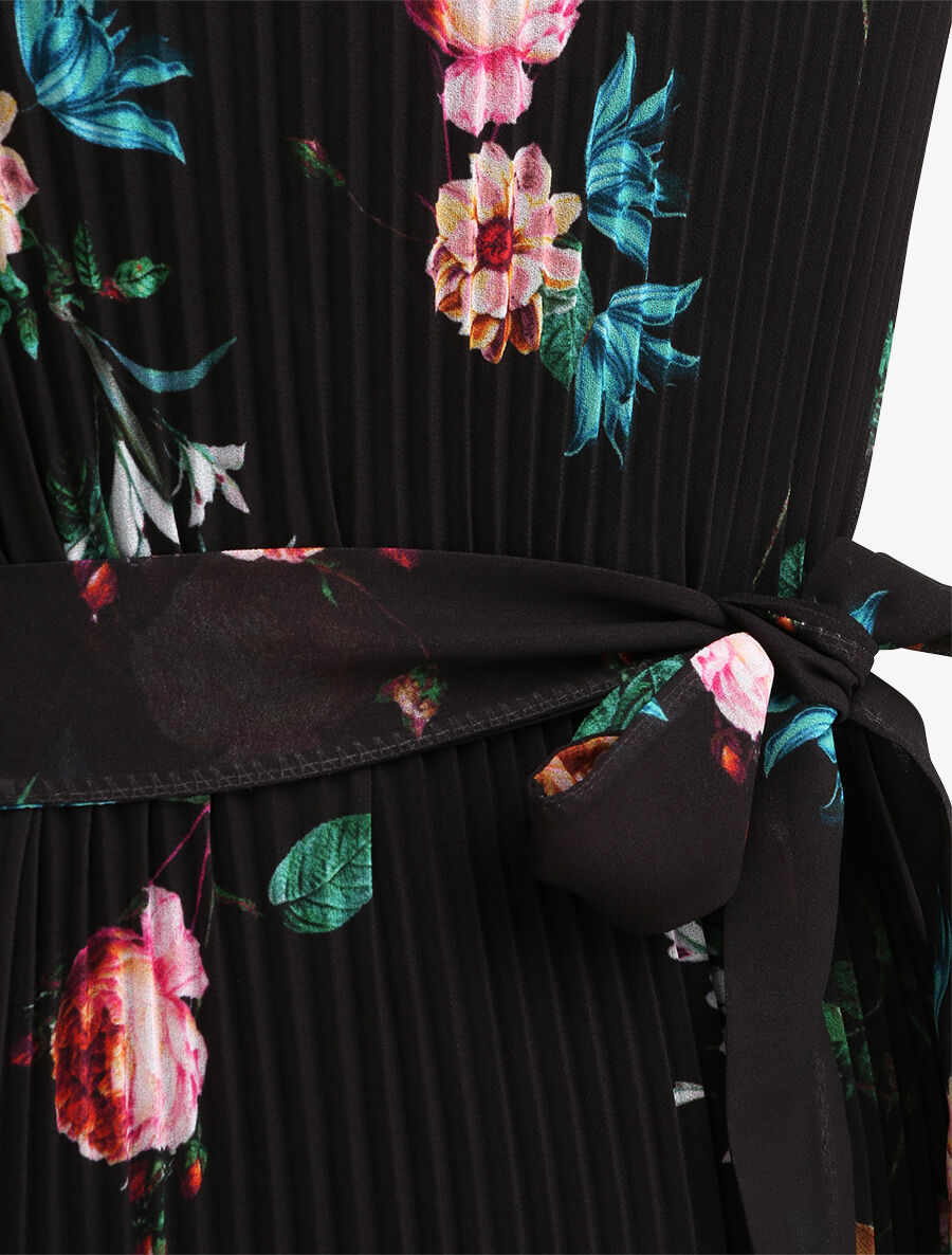 Robe plissée imprimé roses sauvages - Noir - 3