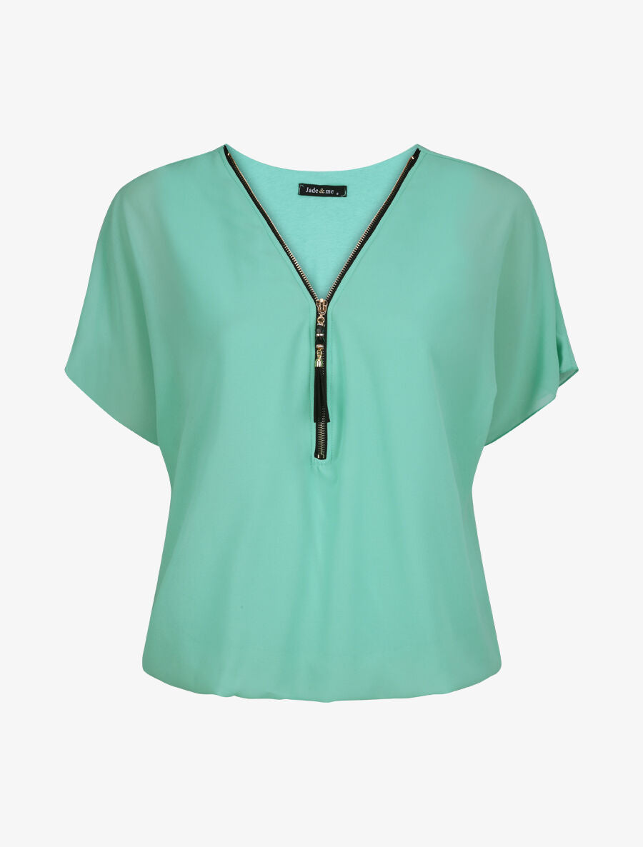 Top boule uni à zip - Vert d&