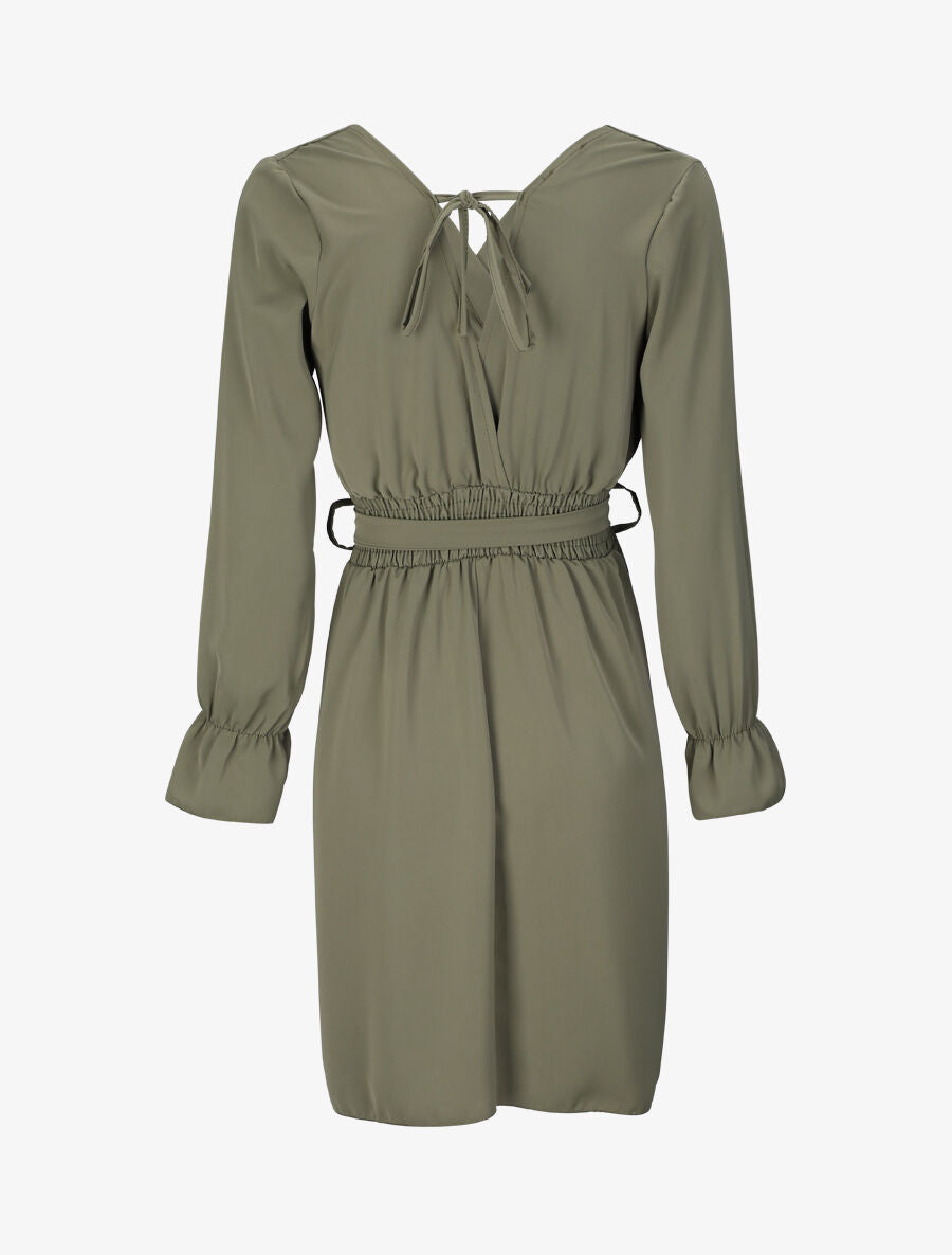 Robe courte patineuse à col cache-coeur - Kaki - 2