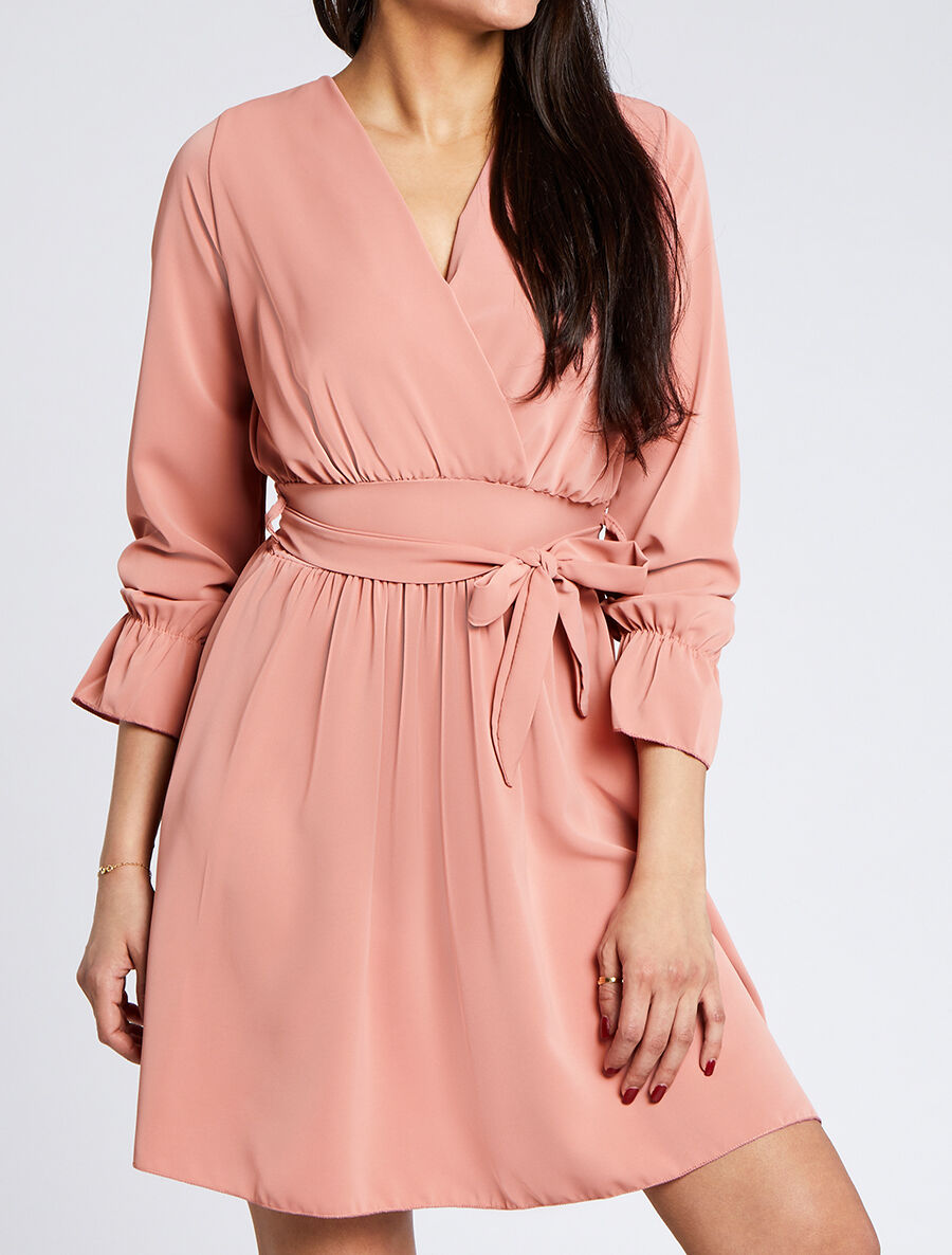 Robe courte patineuse à col cache-coeur - Rose - 4