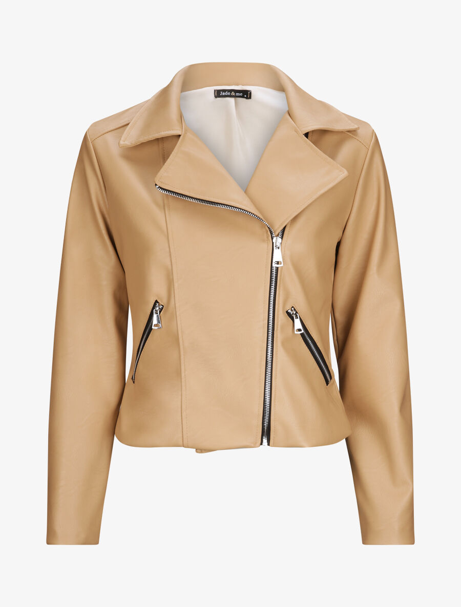 Perfecto droit en simili doublé - Beige - 5