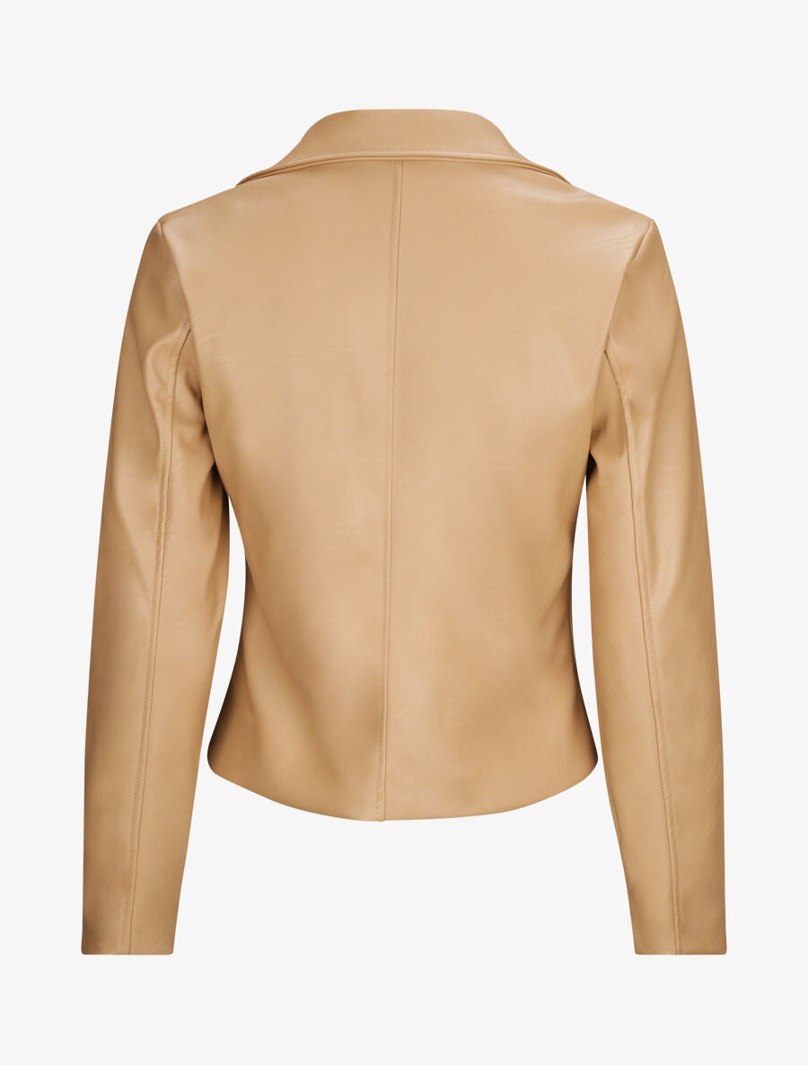 Perfecto droit en simili doublé - Beige - 3