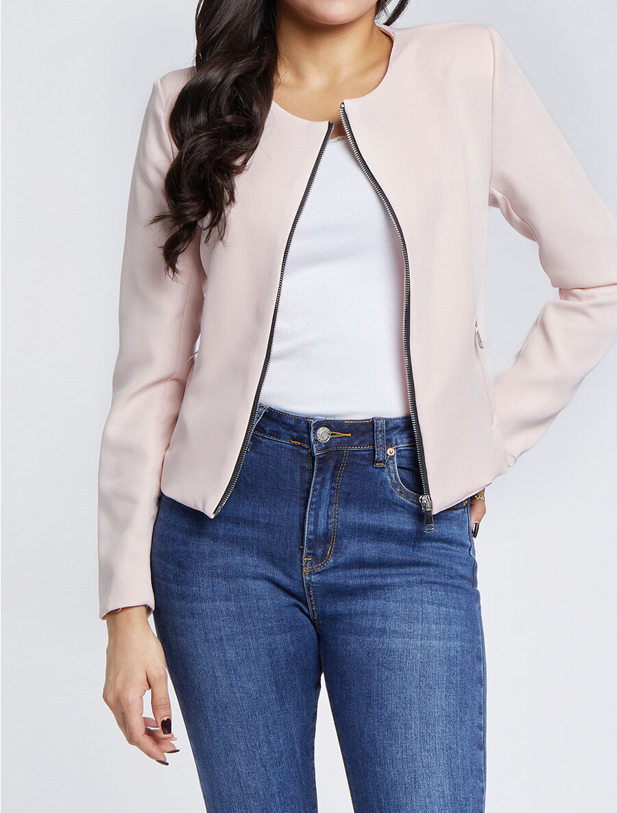 Blazer léger style perfecto - Rose pâle - 4