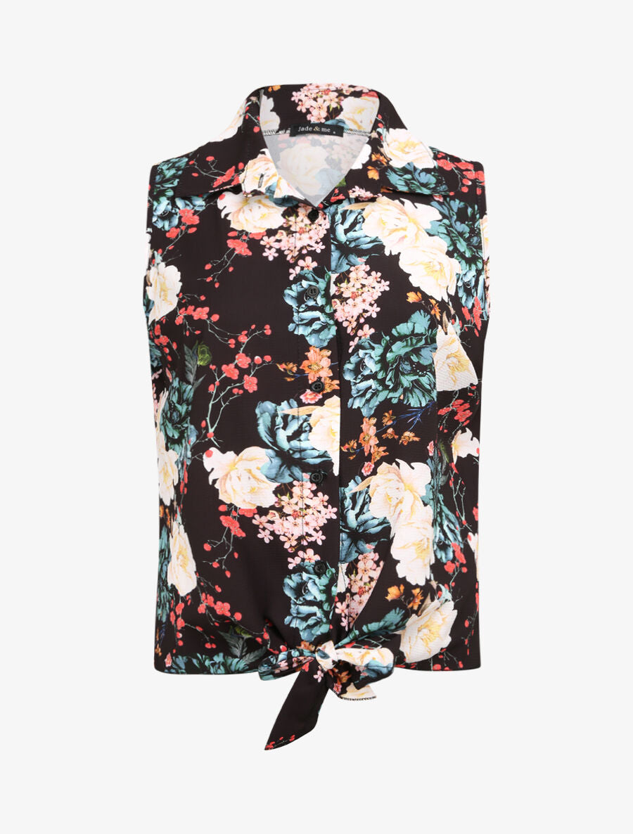Chemise à nouer à imprimé fleurs sauvages - Noir - 1
