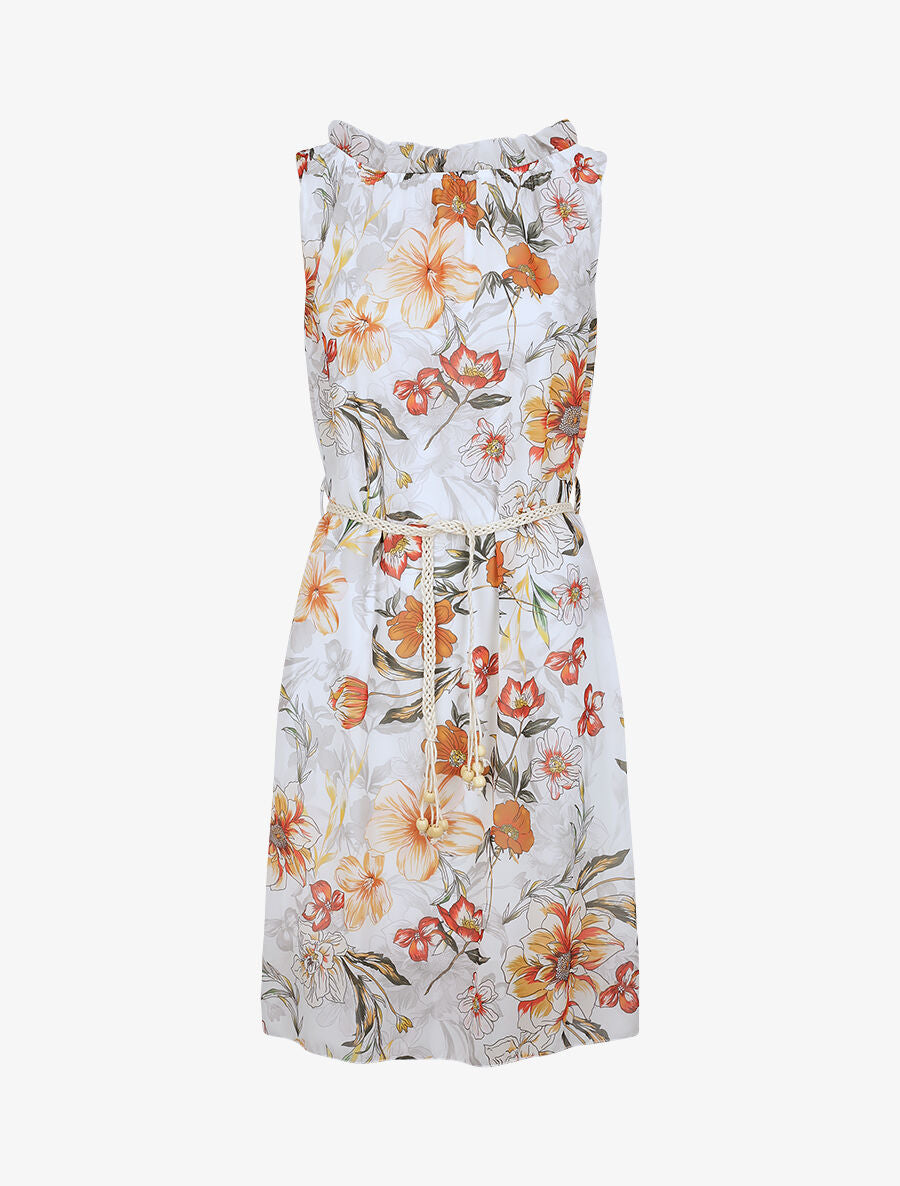 Robe droite à imprimé grandes fleurs - Blanc - 4