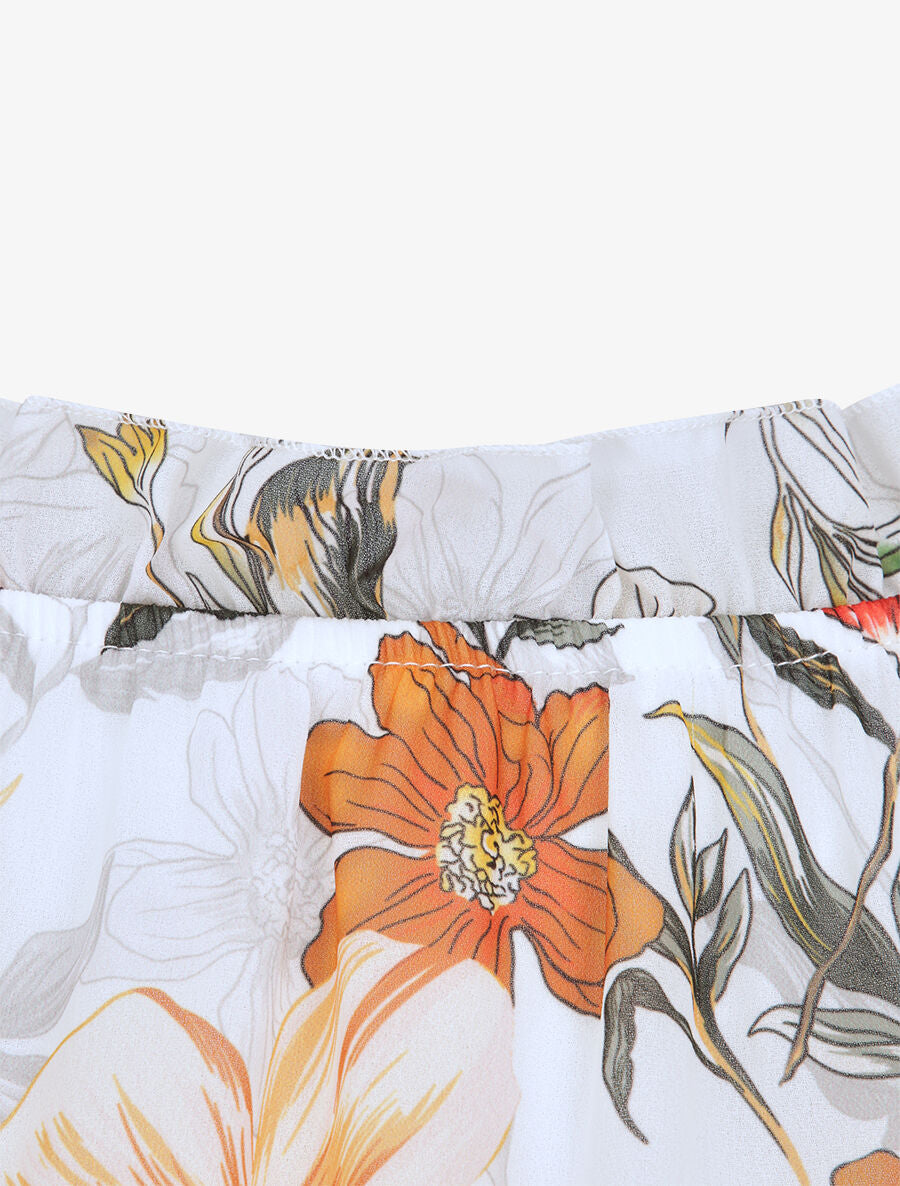 Robe droite à imprimé grandes fleurs - Blanc - 3