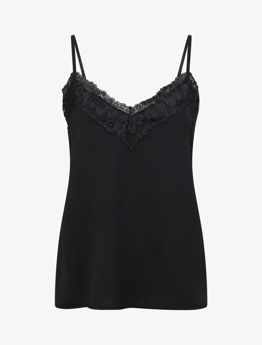 Caraco droit uni col dentelle - Noir - 1