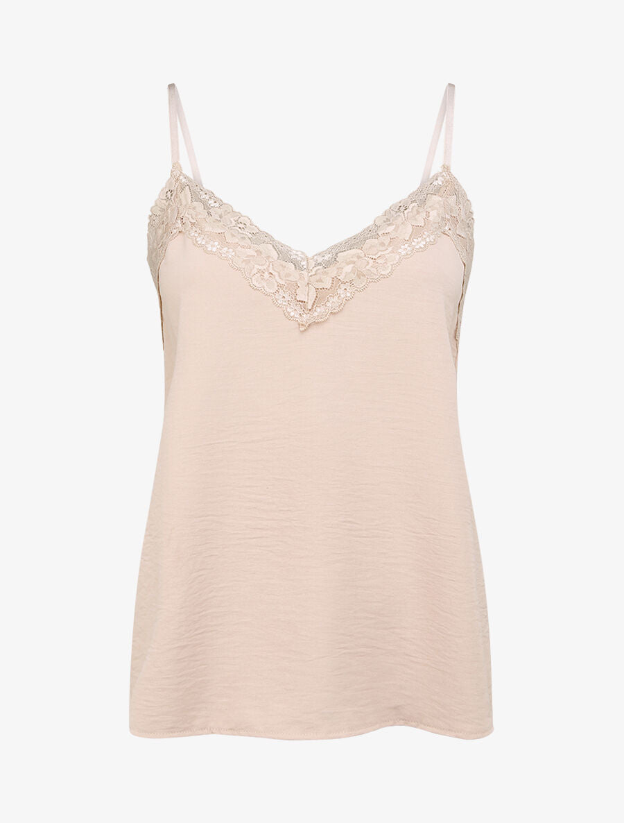 Caraco droit uni col dentelle - Beige - 1