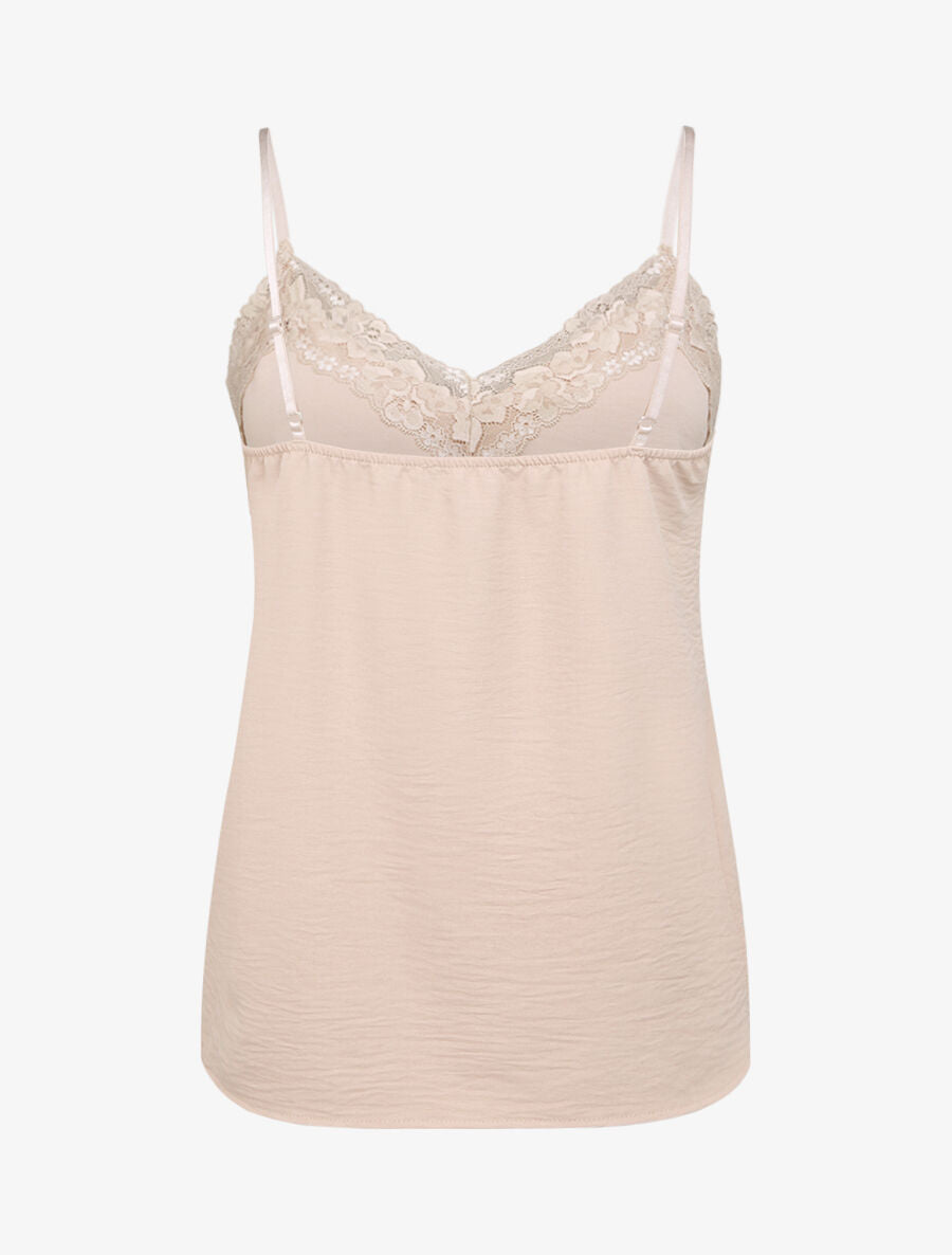 Caraco droit uni col dentelle - Beige - 2