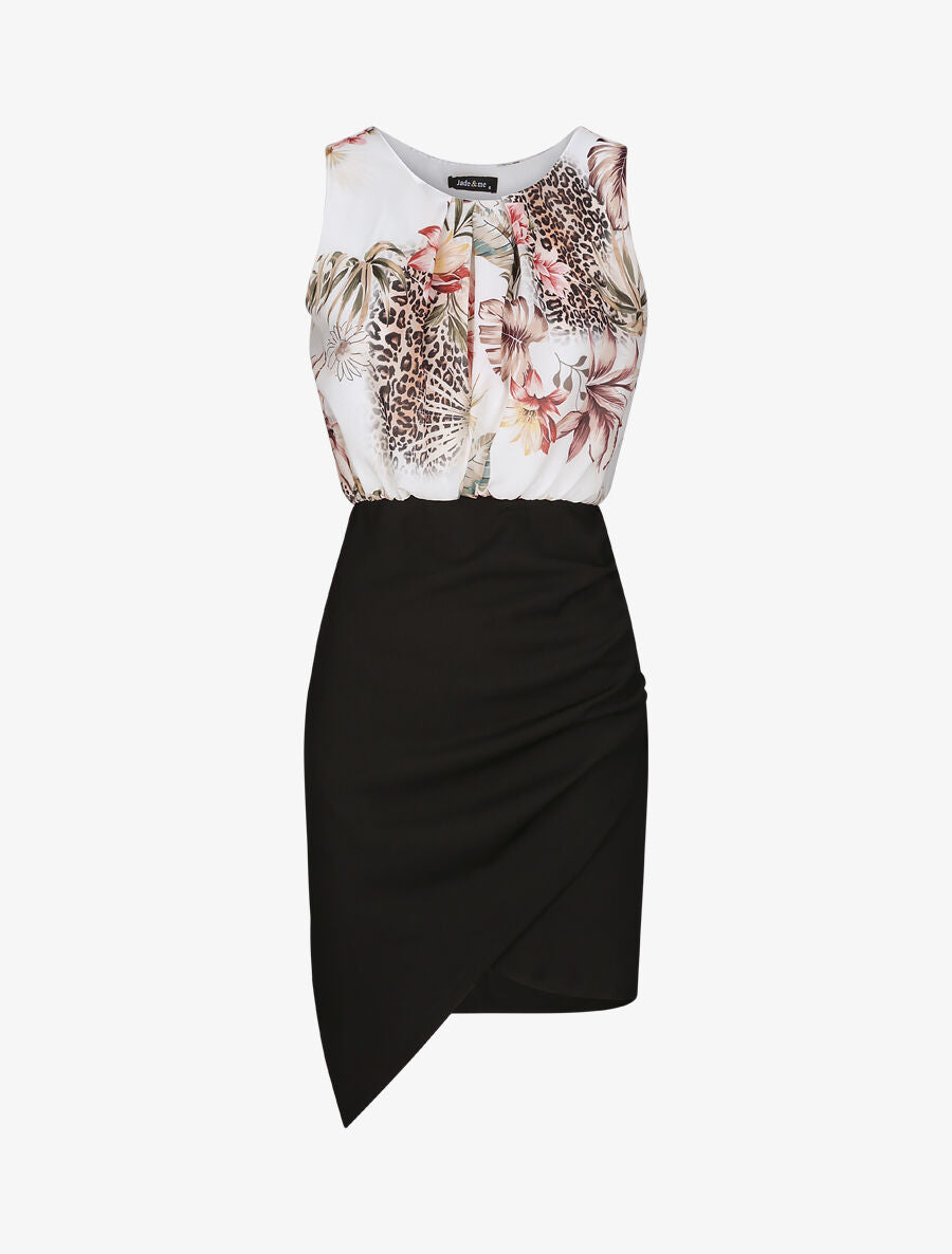 Robe asymétrique à imprimé feuilles tropicales - Blanc - 1