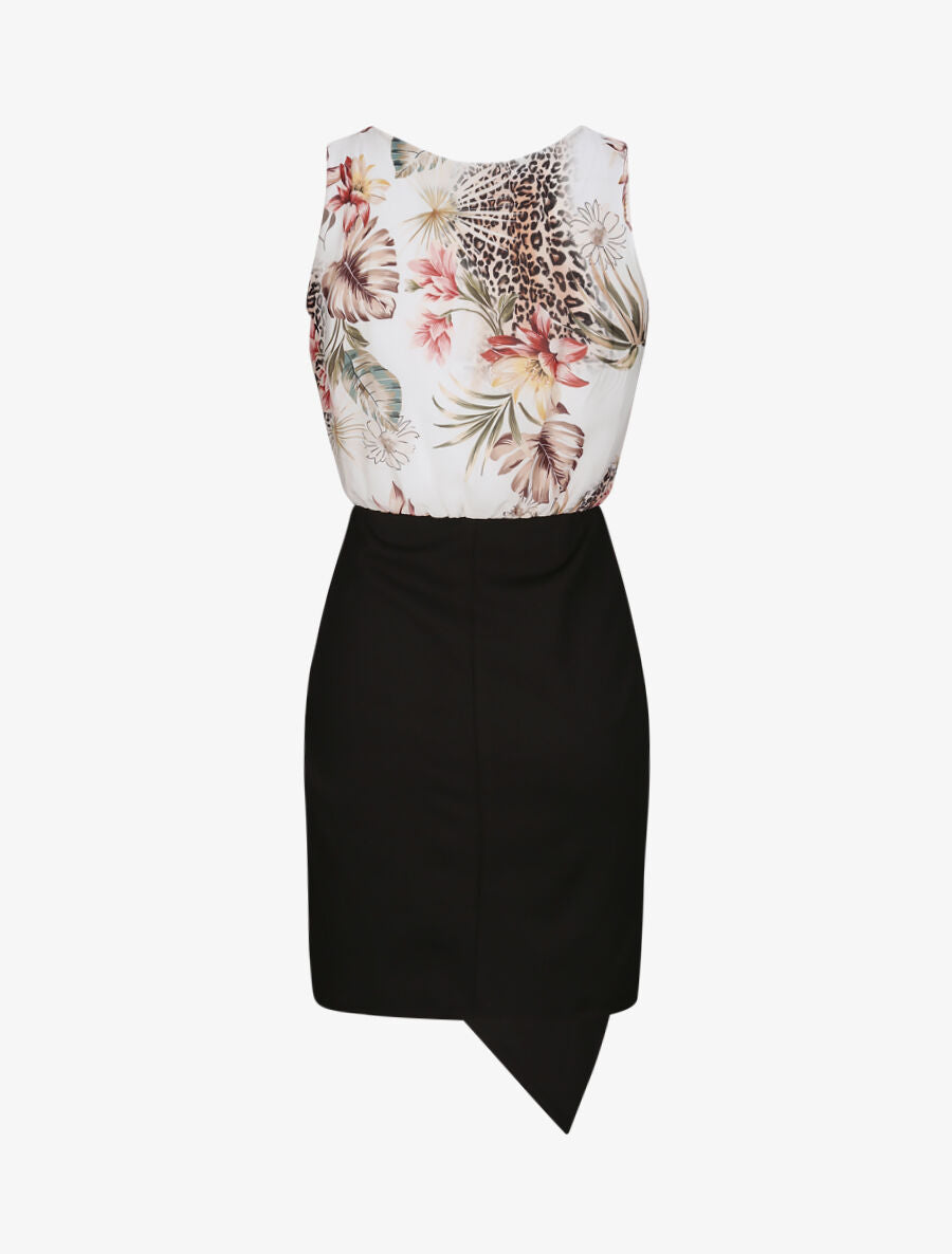 Robe asymétrique à imprimé feuilles tropicales - Blanc - 2