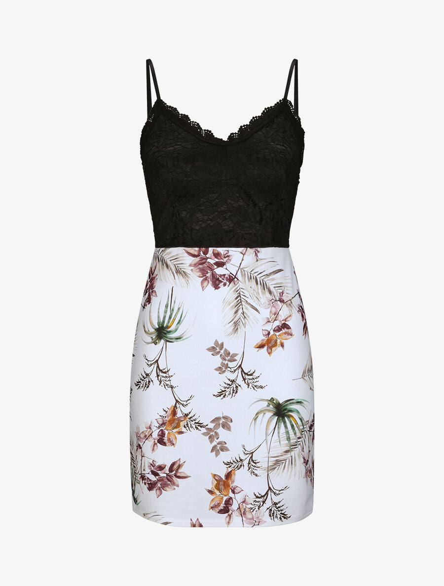 Robe droite à imprimé feuilles tropicales - Blanc - 1