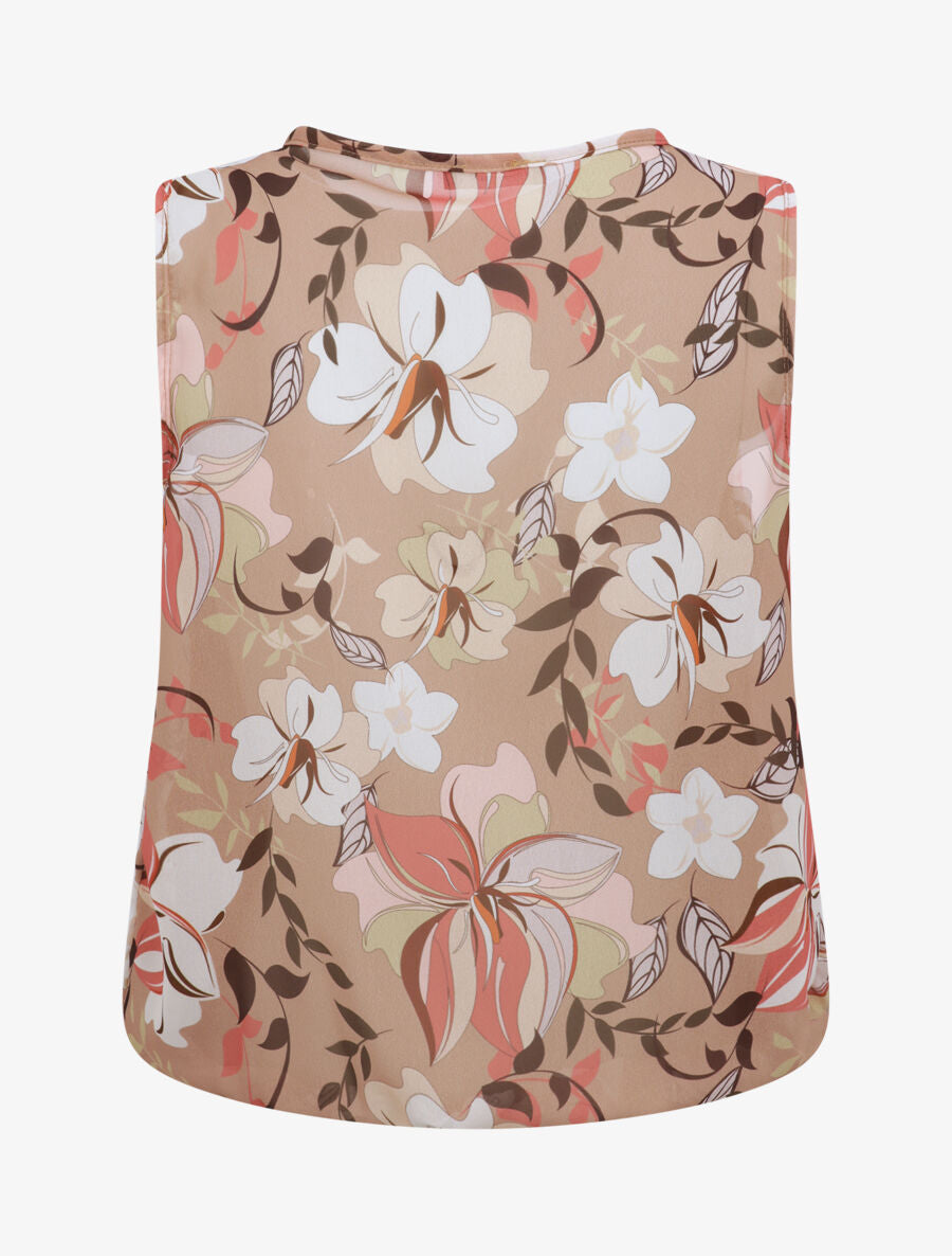 Top boule à imprimé fleurs diverses - Camel - 2