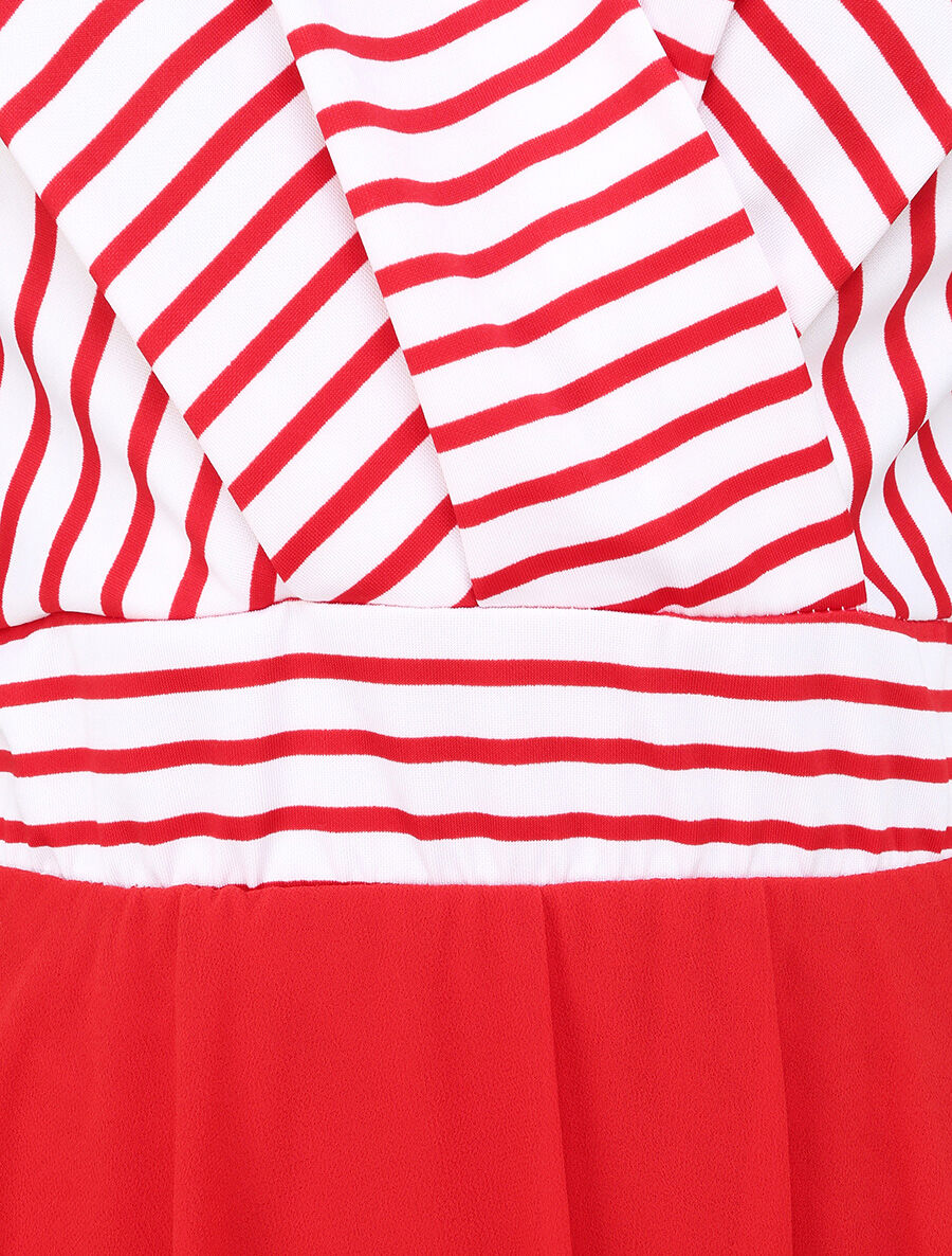 Robe patineuse rayée asymétrique à col cache-coeur - Rouge - 3