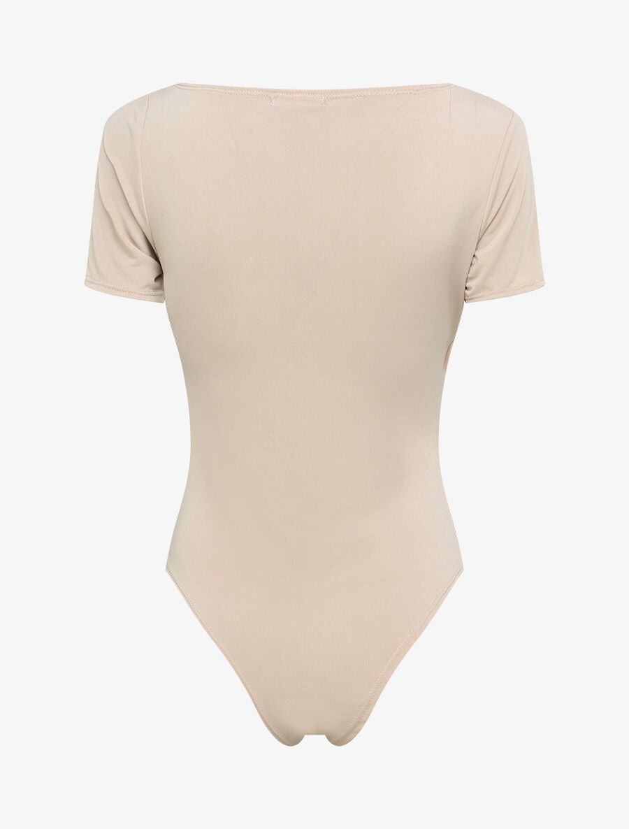 Body ajusté uni à col asymétrique - Beige - 2