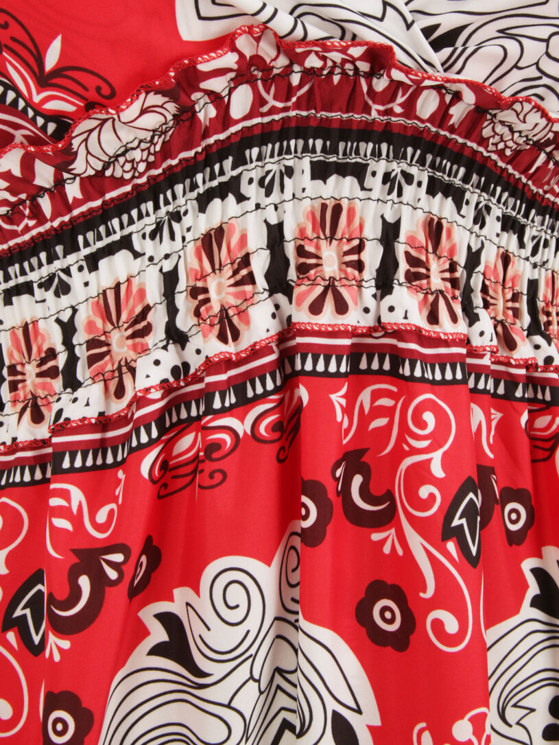 Robe longue dos nu imprimé mosaïque - Rouge - 3