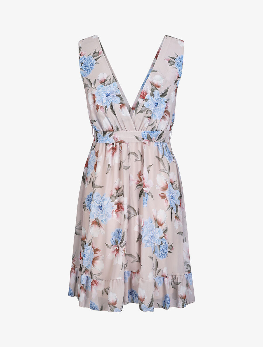 Robe cache-coeur à imprimé grandes fleurs - Beige - 2