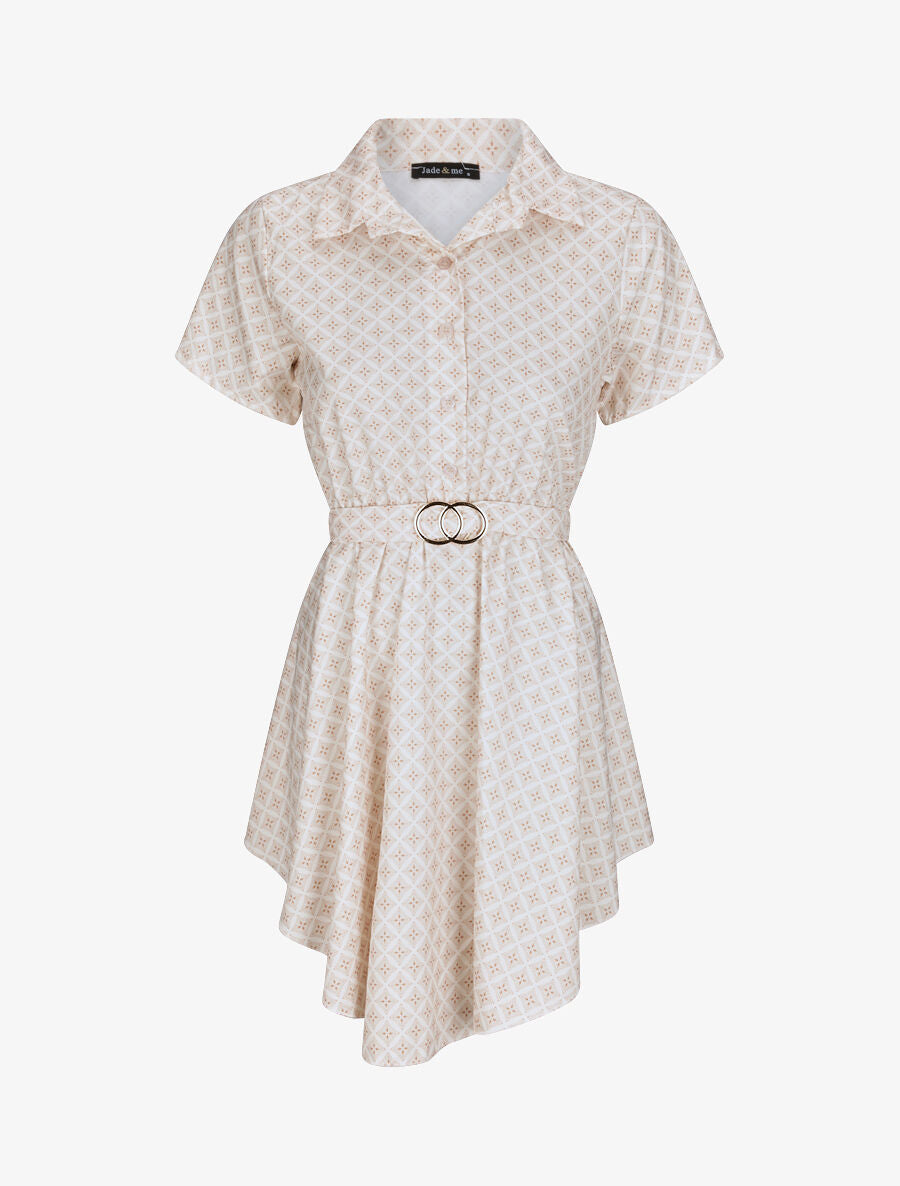 Tunique patineuse imprimé mosaïque à boucle dorée - Beige - 5