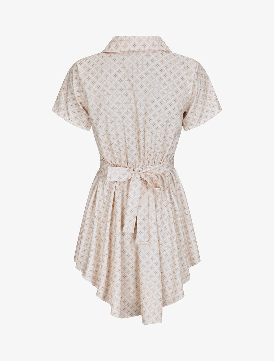 Tunique patineuse imprimé mosaïque à boucle dorée - Beige - 2