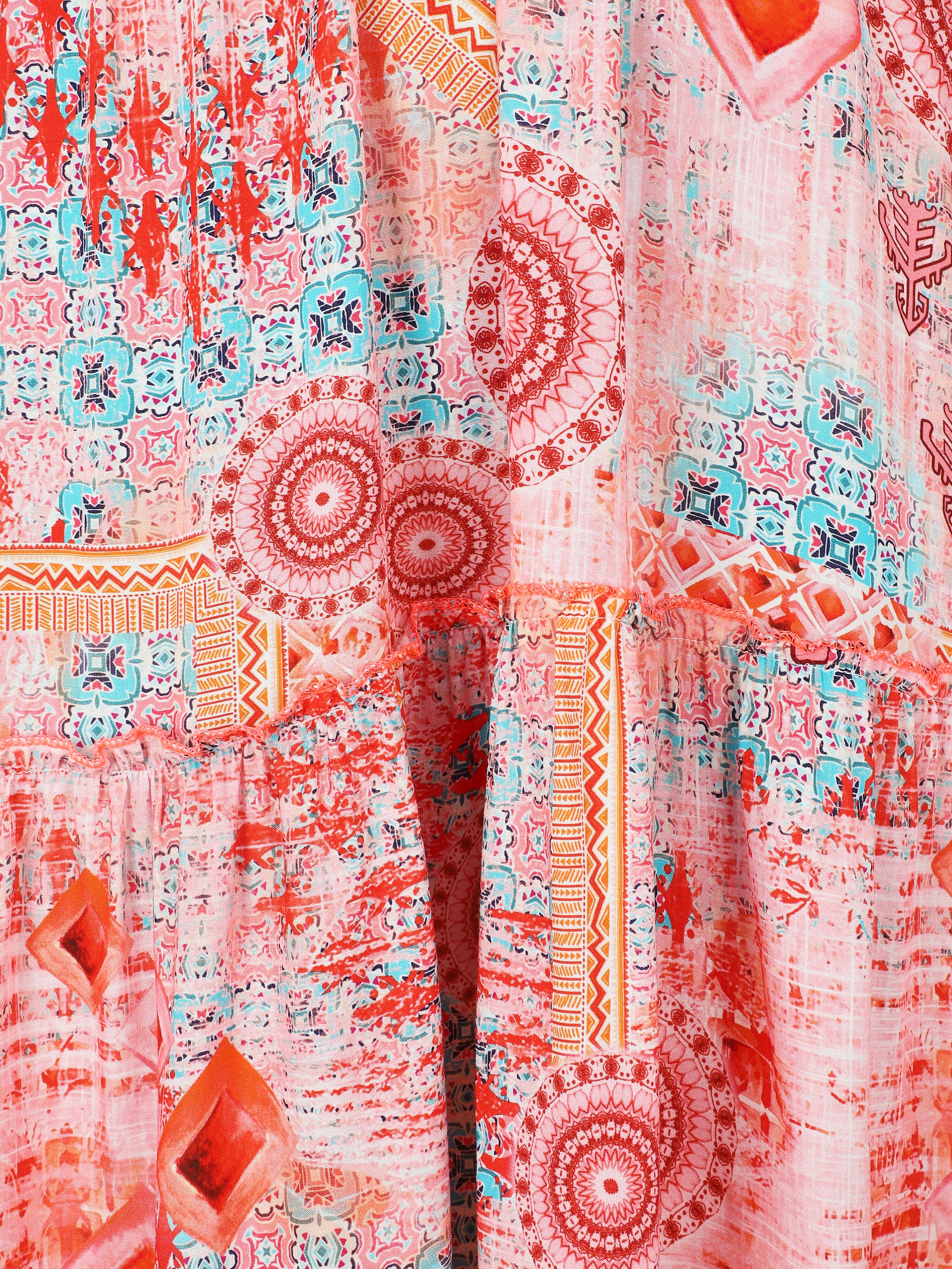 Robe longue empire imprimé mosaique - Rose - 3