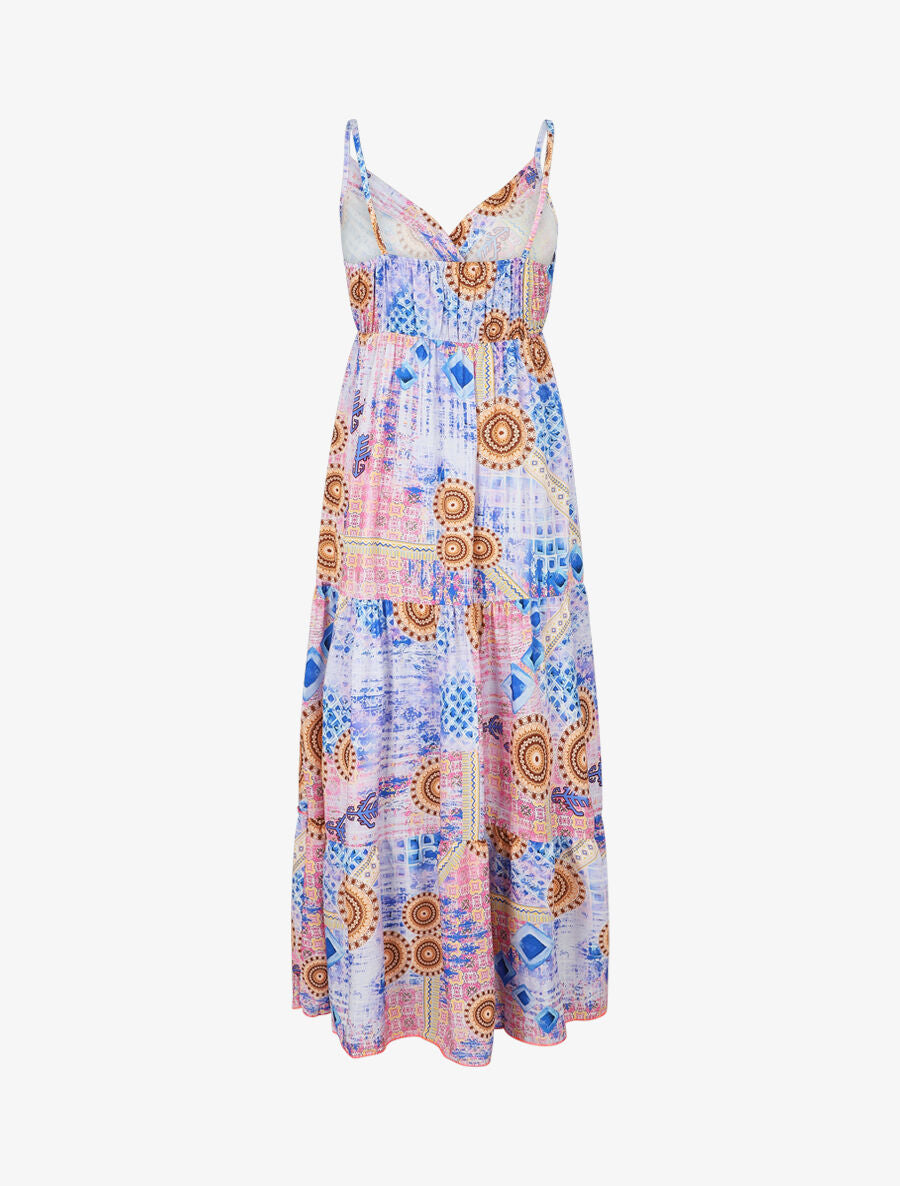 Robe longue empire imprimé mosaique - Bleu - 2