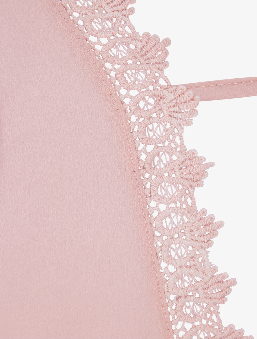 Top droit uni à dos en V et dentelle - Rose pâle - 3