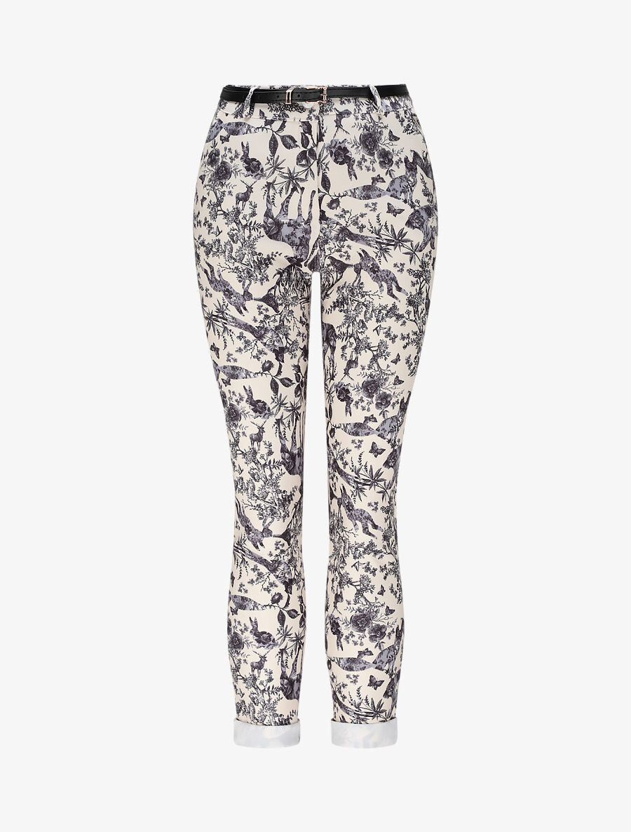 Pantalon imprimé animal à revers - Noir - 4