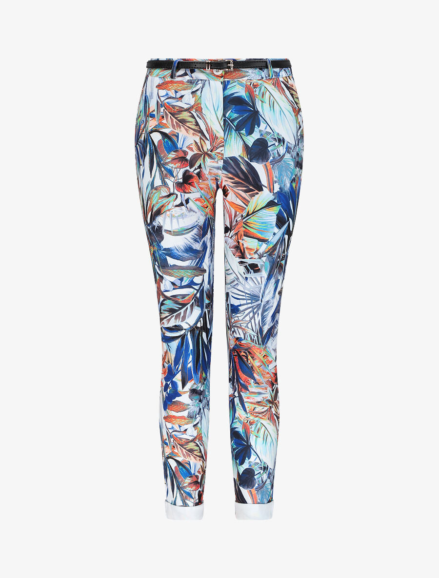 Pantalon à revers imprimé feuillage - Bleu - 1