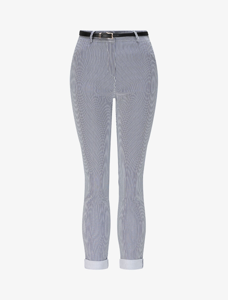 Pantalon à revers imprimé rayures - Bleu marine - 4