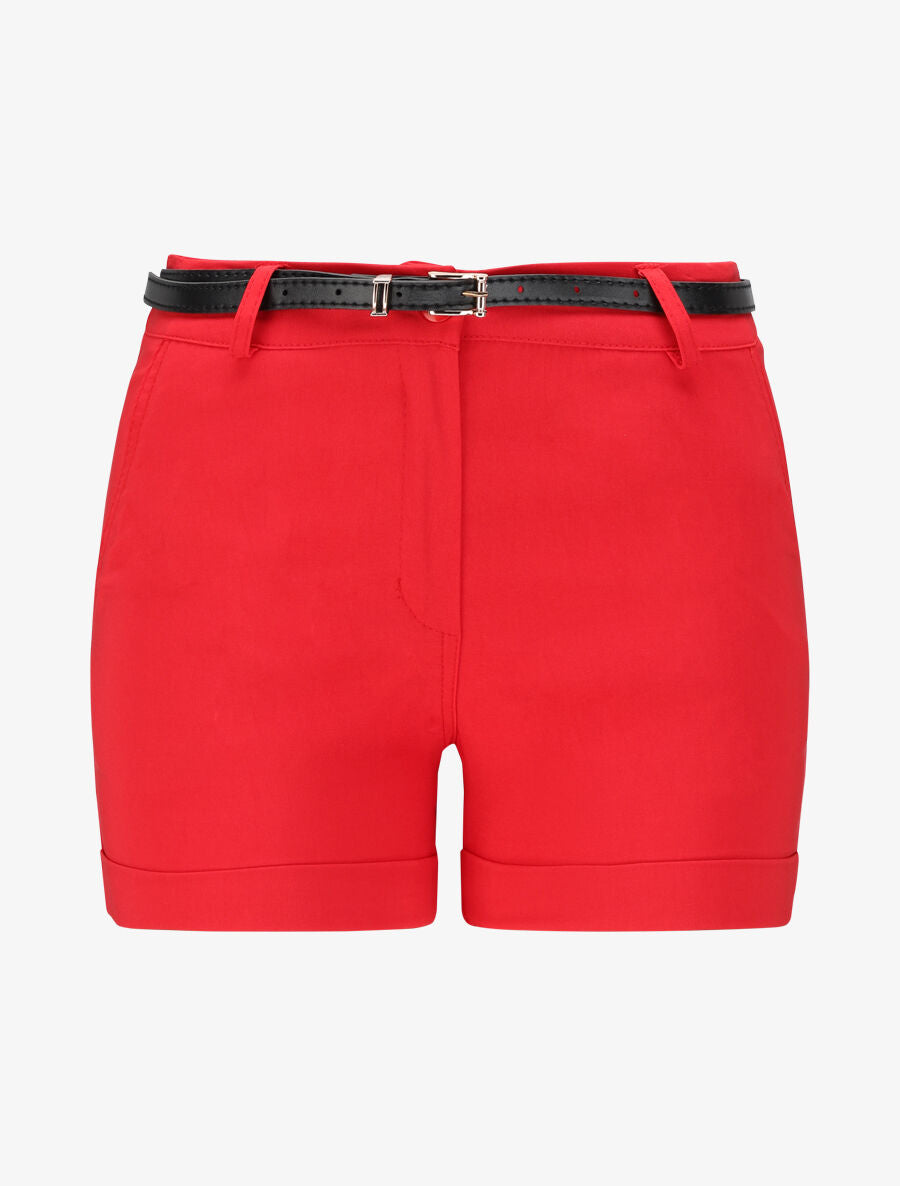 Short uni à revers - Rouge - 1